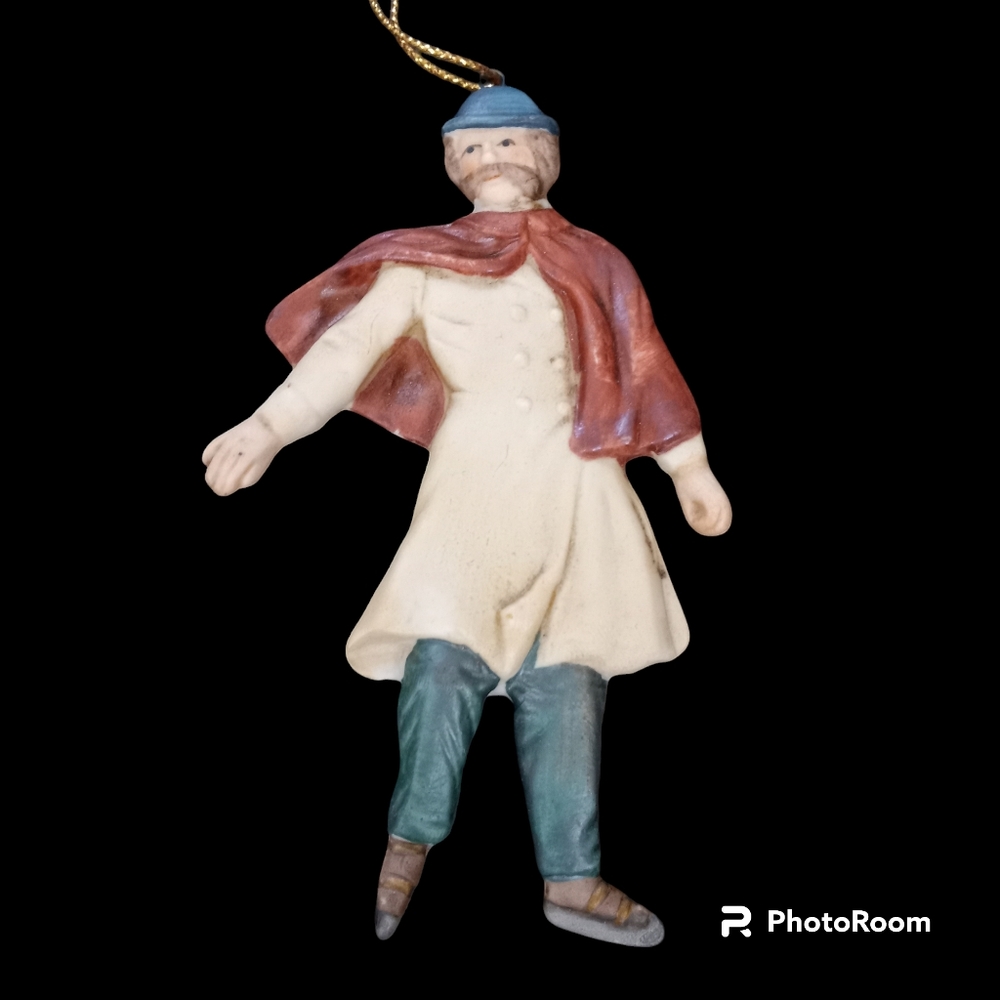 Russ Berrie Village Square Porcelain Skating Man Christmas Ornament in box